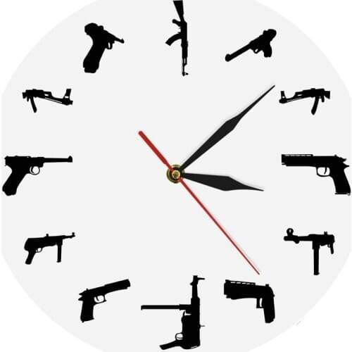 Different Machine Guns Weapons Minimalist Design Modern Wall Clock Guns Military Army Wall Clock Military Vintage Firearms Gift