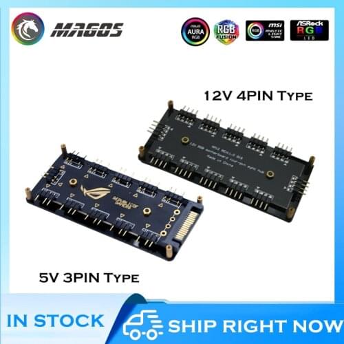Motherboard RGB Splitter HUB, 12V 4PIN or 5V 3Pin(SATA Power Supply) Optional Support MOBO RGB Lighting AURA SYNC
