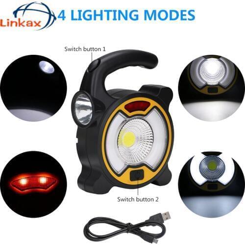 Solar Powerful COB LED Work Light Multifunction Outdoor Camping Portable Lighting With 18650 Battery