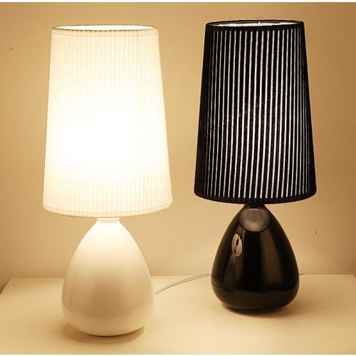 Modern simple art ceramic fabic lampshade table lamp bedroom study room warm bed romantic decor lamp
