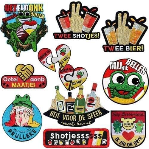 Iron On Patches For Clothing Oeteldonk Emblem Embroidered Frog Carnival For Netherland Apparel Cloth Stripe On Clothes Wholesale