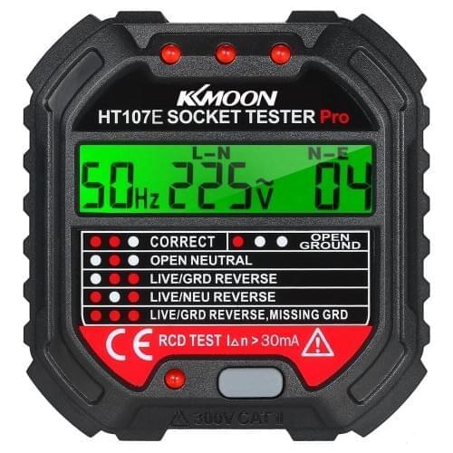 HT107E Socket Tester Voltage Test GFCI Outlet Tester with Voltage Display 90-250V Socket Tester Voltage Detector Breaker Finder