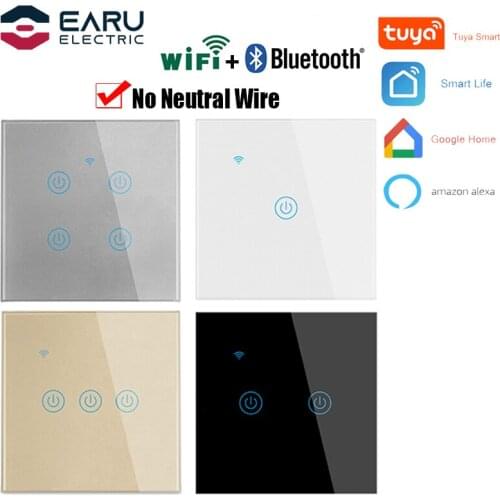 Tuya EU Standard Smart Wifi Touch Light Switch No Neutral Wire Required 1/2/3/4Way Wall Lamp Touch Switches Backlight Smart Home
