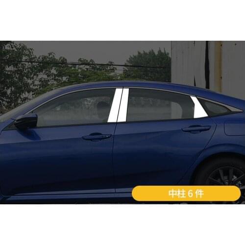 High Quality Window Post Strip Stainless Steel Titanium Exterior Body Patch 6 pieces 2016 2017 for Honda Civic Typer