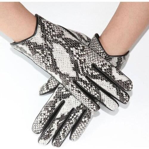 High-end female python pattern lambskin gloves, touch screen and velvet thickening, fashion driving and cycling E97