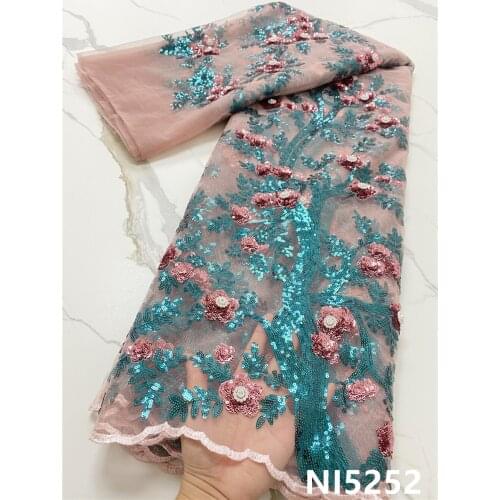 XIYA 2021 Fashion African Embroidered Sequins Mesh Lace Fabric Top Quality Sewing Material For Wedding Party Dress NI5252