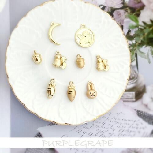 Ya Jin Series Squirrel Pine Cone White Rabbit Carrot Angel round DIY Earrings Headdress Bracelet Key Ring Material 6pcs