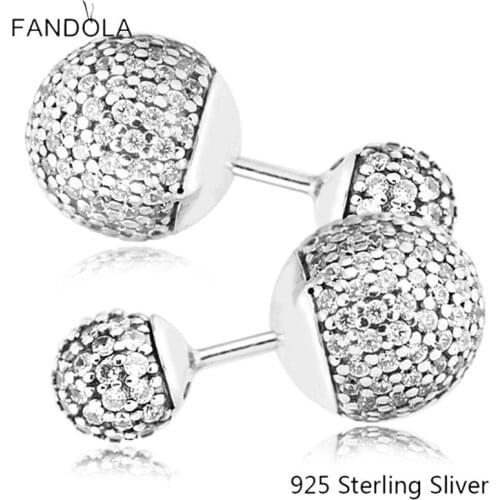 CKK 925 Sterling Silver Stud Earrings Sparkling Pave Drops For Women Original Jewelry Making Wedding Gift