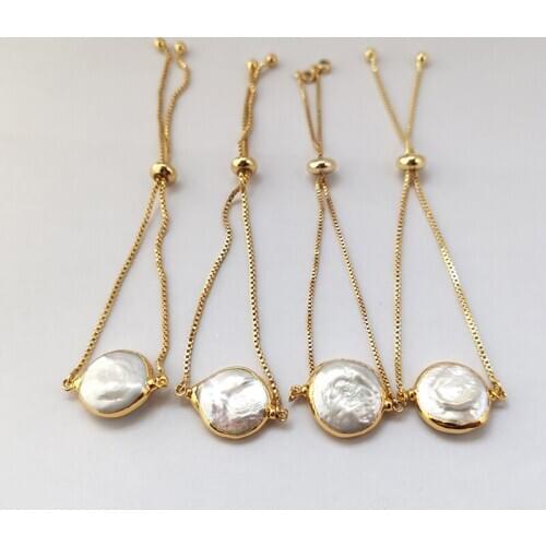 1pcs Gold Color Plated Natural Fresh Water Pearl Bracelets For Women Fashion chain bangle Jewelry Gift BG276
