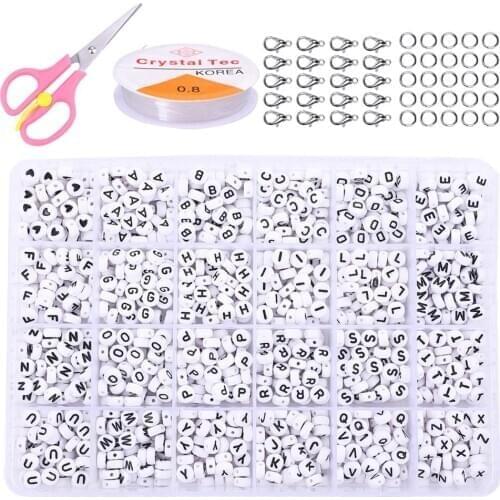 1BOX 26 Letter Acrylic Beads Heart & Cube Alphabet Digital Loose Spacer Beads For Jewelry Making Handmade DIY Bracelet Necklace