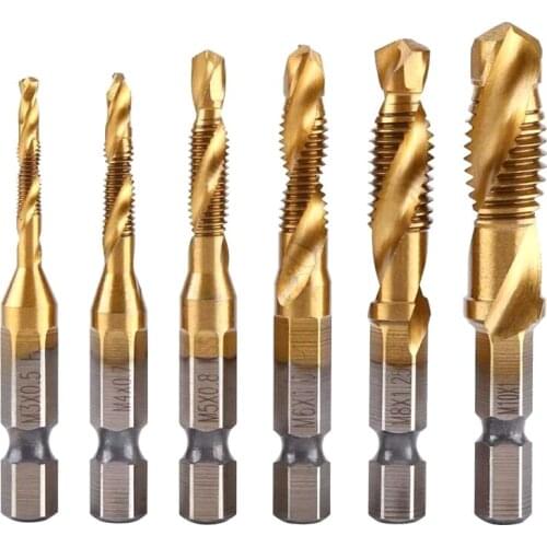1 Piece Hex Shank Titanium Plated HSS Screw Thread Metric Tap Drill Bit M3 M4 M5 M6 M8 M10 Hand Tools Spiral Drilling Bits