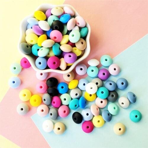 12*7mm 100pcs Baby Teether Pearl Silicone Beads Abacus Lentils Baby Teether Sensory DIY Nursing Toys