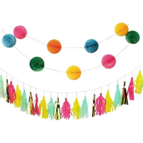 2 Sets Party Banner Decorative Honeycomb Ball Tassels Hanging Banner Party Favor