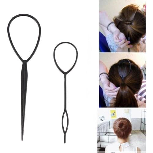 4pcs Black Topsy Tail Hair Braid Ponytail Maker Hair Styling Tools Ponytail Creator Plastic Loop Hair Tools Accessories