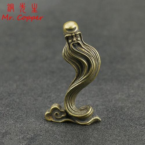 Antique Copper Big Beard Chinese God of Longevity Miniatures Figurines Retro Brass Buddha Ornaments Home Decoration Accessories