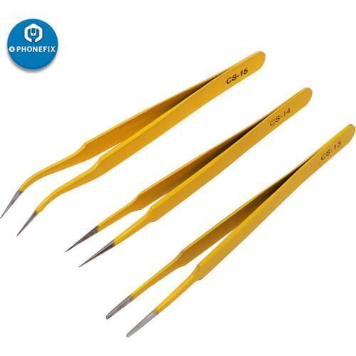 Anti-static Precision Tweezers Set Stainless Steel Curved Straight Tip Forceps Electronics Tweezers for Motherboard Repair Tools