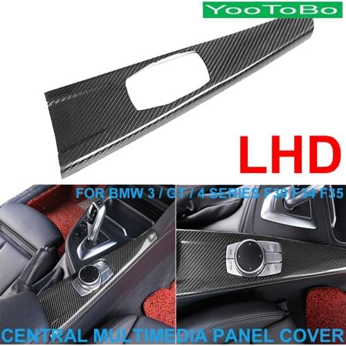 LHD Car Styling Real Carbon Fiber Central Multimedia Knob Panel Cover Trim Sticker For BMW 3/GT/4-Series F30 31 F32 F33 F34 F35