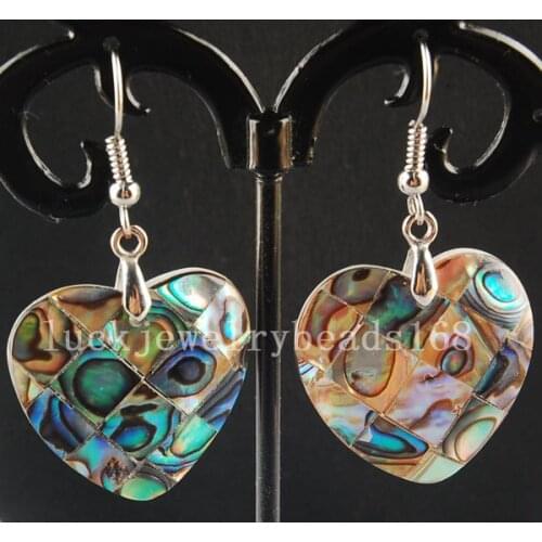 Free Shipping Women Fashion Jewelry New Zealand Blue Abalone Shell Heart Earring 1Pair C3177