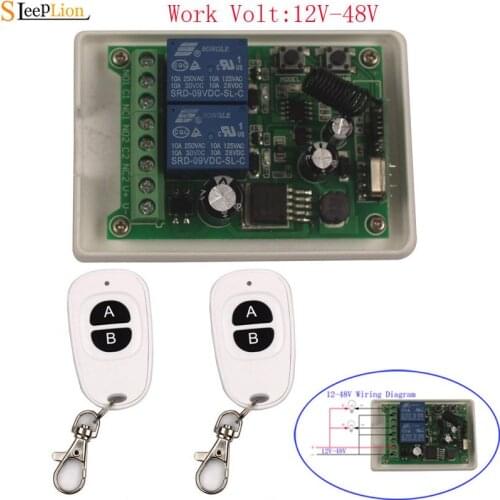 Sleeplion 12V 24V 36V 48V 2CH Wireless Remote Control Switch Receiver Transmitter Garage Door Window Lamp Toggle ON OFF 12V-48V