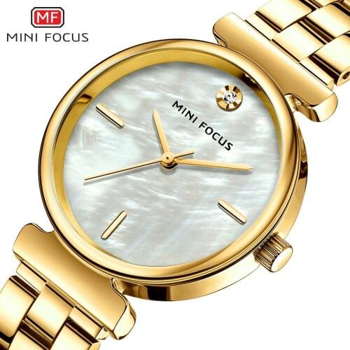 MINIFOCUS Golden Women Watches Top Brand Luxury Quartz Analog Clock Stainless Steel Strap Wrist Watch for Woman relogio feminino