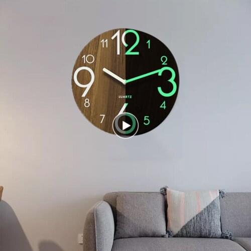 Luminous Pointer Hanging Clock Wooden Wall Clock Minimalist Decor Quiet Dark Glowing Wall Clocks Modern Design Home Decor Modern