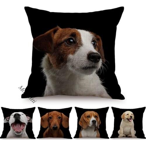 Pet Dog Portrait Print Sofa Throw Pillow Case Dachshund Terrier Samoyed Living Room Chair Decoration Square Cushions Cover Cojin