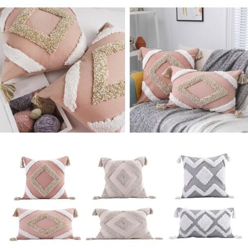 Boho Moroccan Style Pillow Cover Beige Geometric Cushion Cover Geometric Coffee Bar Home Decoration Hidden Zip Open