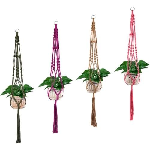 Hot Sale Colorful Macrame Plant Hanger Pot Hanger Pot Tray Plant Tray Yellow Green Gray Black