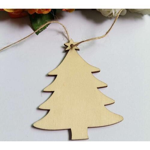 5pcs Christma tree Wood chip Embellishments with String Christmas Decoration buttons Pendant for Craft Christmas Supplies