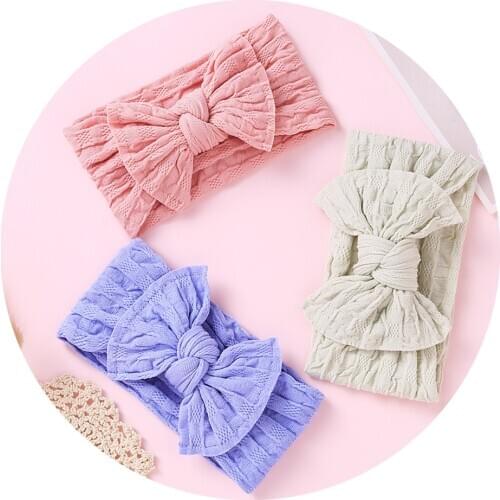 27PC/lot Baby Newest Style Cable Knit Wide Nylon Headbands Knotted Hair Bows Ribbed Headband Turban Baby Girls Hair Accessories