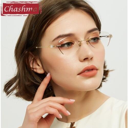 Women Light Eyeglass Pure Titanium Gray Prescription Lenses Rimless Optical Light Weight Frames Anti Blue Ray Glasses Frame