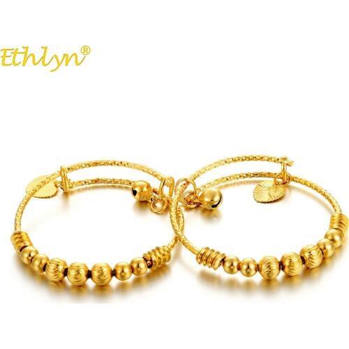 Ethlyn 2pcs/lot New Fashion Kids Birthday Jewelry Gifts Adjustable Durable Gold Color Girls Boys Bell Bangles Bracelet B148