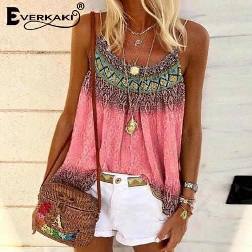 Everkaki Bohemian Print Tops Women Camis Summer Beach Ladies Sexy Holiday Boho Plus Size Y2K Camis Top Female 2021 New Fashion