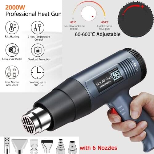 2000W LCD Blower Heat Gun Variable Temperature Advanced Electric Hot Air Gun Power Tool Hair Dryer for Soldering Thermoregulator