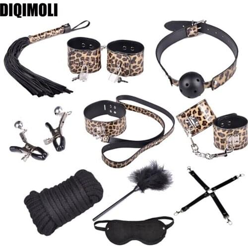 10 Pcs Leopard Leather Bondage Sets Erotic BDSM Restraints Training Sex Slave Tools Fetishism Couples Flirting SM Game Sex Toys