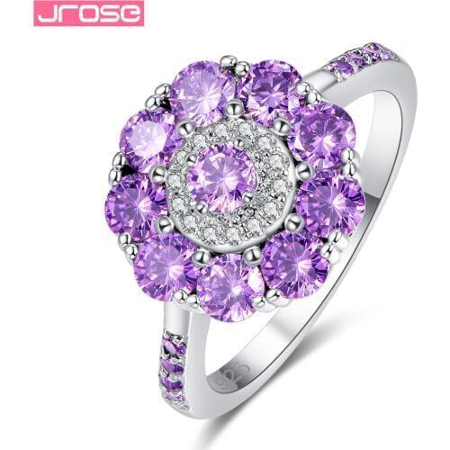 JROSE Beautiful Gorgeous Fashion Round Cut Purple White Cubic Zirconia Silver Ring Size 6 7 8 9 Free Shipping For Women Party