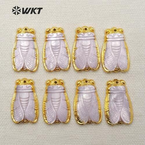 WT-P1285 WKT Natural Shell With Pure Gold Trim Pendant In Unique Insect Shape For Fashion Jewelry Making Pendant