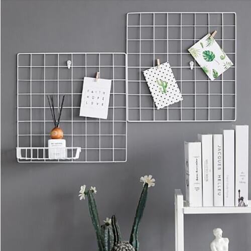 Hot Multi-Function Iron Metal Grid Decor Photo Frame Wall Art Display Mesh Opslag Plank Storage Shelf Organisator Rack Holder