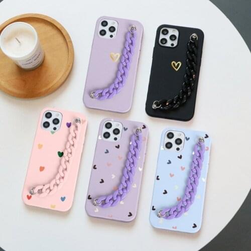 Cute Heart Covers For Xiaomi Redmi Note 9 8 Pro 8T 10 9T 7 5 10S K20 9C Poco X3 NFC M3 Mi 10T Pro K30S Lite Bracelet Chain Capas