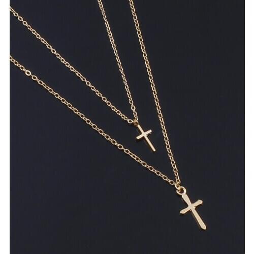 Fashion Double Layer Cross Pendant Necklace Fashion Simple Gold Silver Color Choker Jewelry Christian believer jewelry gifts