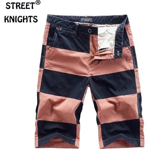 Mens 2021 Summer New Casual Fashion Style Stitching Color Soft Touch Shorts Men 97.5% Cotton Street Knee-Length Beach Shorts