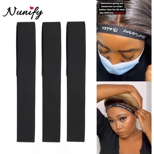 Nunify 5Pcs/Lot Edge Elastic Band Black Edges Hair Wrap For Baby Hair, Wig Hair Band With Velcro Adjustable Edge Laying Band