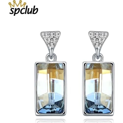 Birthday Gift Crystals from Swarovski Square Drop Earrings Pendant Fashion Jewelry for Women Party Wedding Engagement Earrings