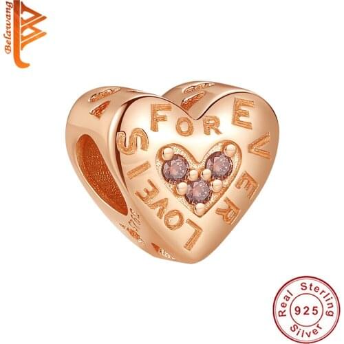Fit Original Charm Bracelet For Women Rose Gold Love Heart Bead Real 925 Sterling Silver Jewelry Party Gift