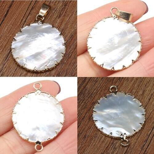 Hot Sale 1PC Natural Mother of pearl Shell Pendant Connector Round Charms for Handmade DIY Necklace Earring Making Jewelry Gift