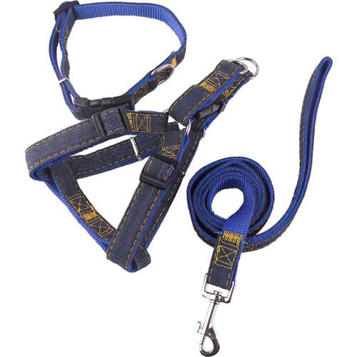 Pet Harnesses Leash Set Denim Adjustable Vest Strong Walking Training Leash Dog Collar for Teddy Pug Small Medium Large Dogs