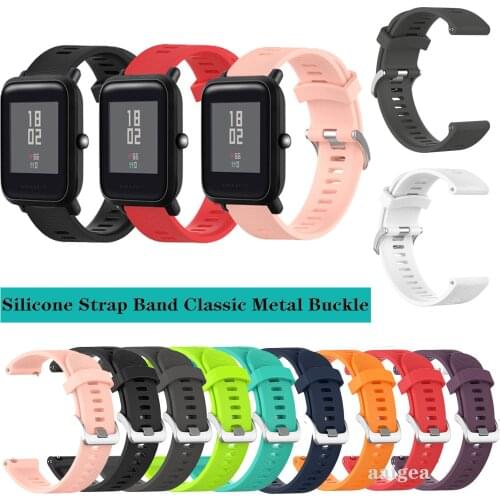20mm Silicone Watch Band Classic Metal buckle Strap for Huami Amazfit Bip Lite S U for GTS 2 GTR 42mm Neo Replacement strap