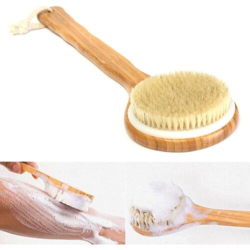 33CM Long Natural Wooden Handle Bathing Bristle Brush Body and Back Scrubber Massager Shower Brush Skin Spa For Shower Cleaning