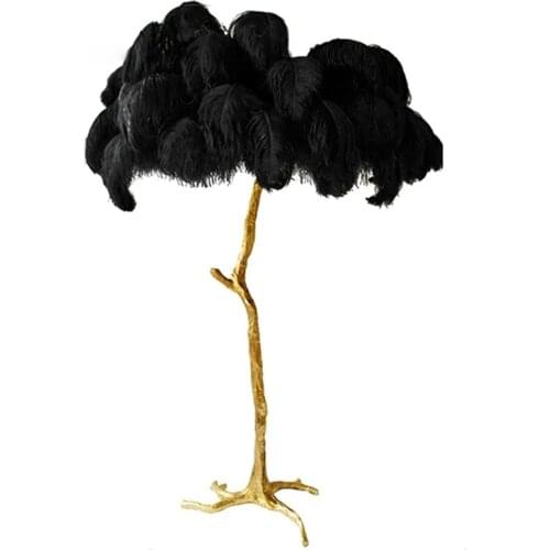 Modern Luxury Copper Brass Floor Lamp Ostrich Feather Nordic Resin Art Standing Lamps for Living Room Home Decor Bedside Lamp