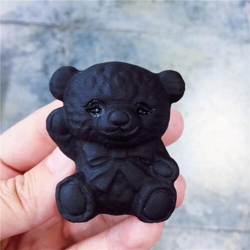 Cute Natural Stone Black Obsidian Handmade Carved Little Bear Statue Craft Figurine Powerful Statue For Home Decoration Gift